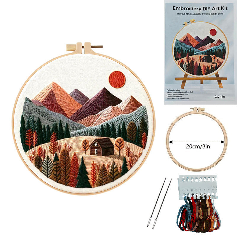 KTX-611027 European Embroidery Material Package - Mountain and Coast Series with Imitation Bamboo Frames