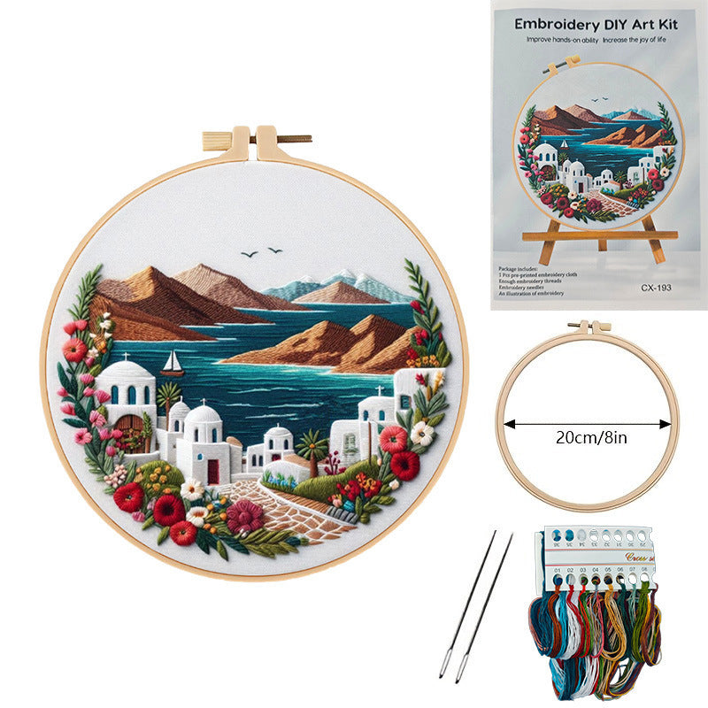 KTX-611027 European Embroidery Material Package - Mountain and Coast Series with Imitation Bamboo Frames