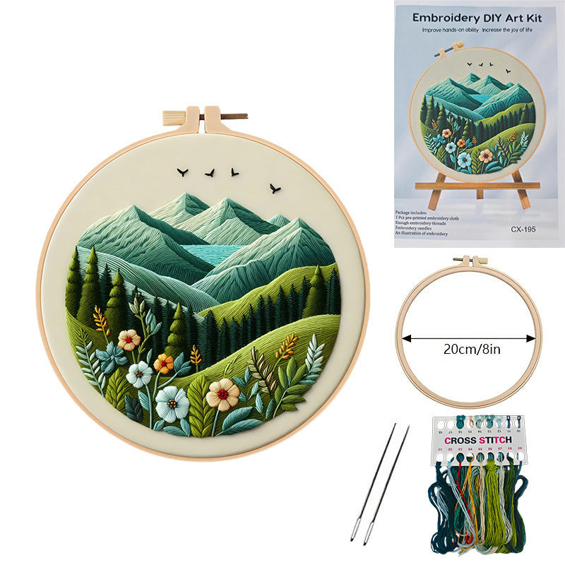 KTX-611027 European Embroidery Material Package - Mountain and Coast Series with Imitation Bamboo Frames