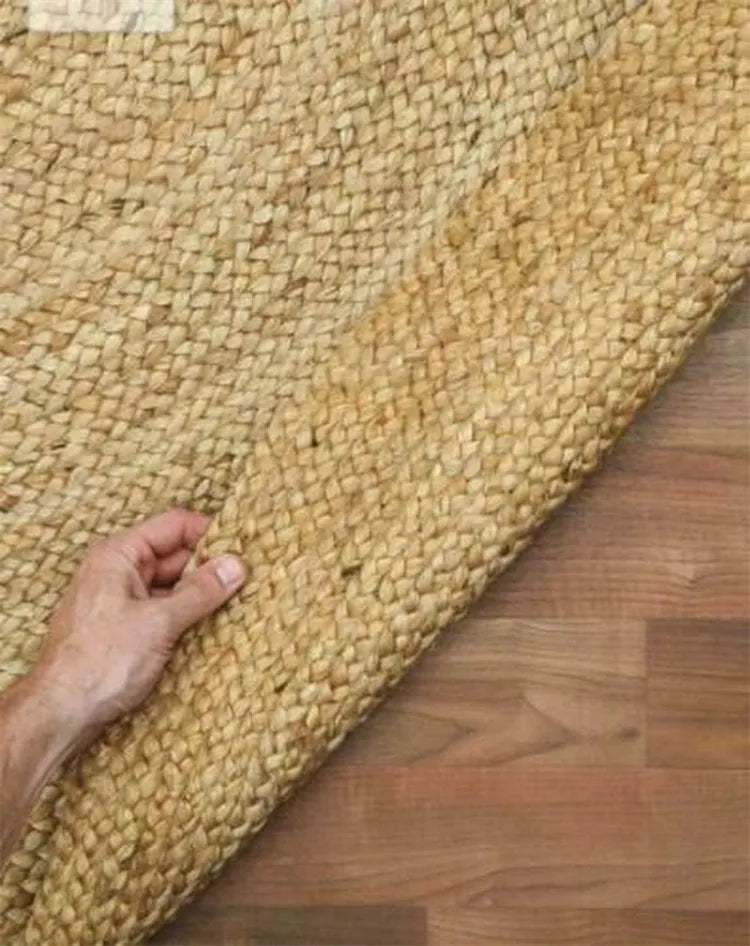 KTX-611539 Boho Tan Brown Woven Jute Rug for Living Room and Bedroom, Washable Outdoor Decor