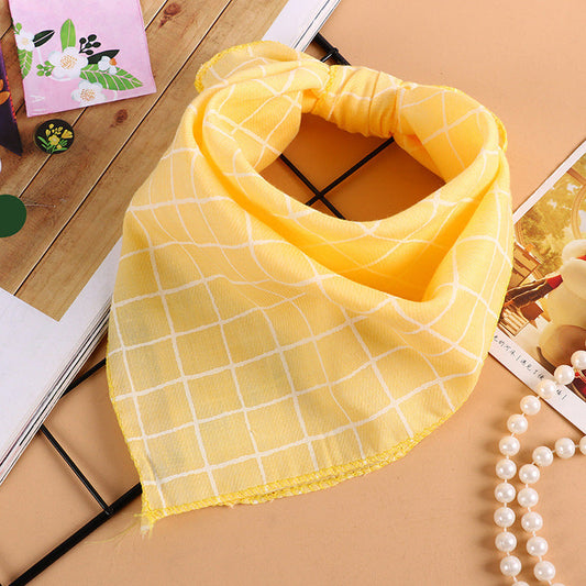KTX-611603 Checkered Cotton and Linen Silk Scarf - Small Square Towel - 45CM - Available in Yellow, Pink, Turmeric, Khaki, Denim