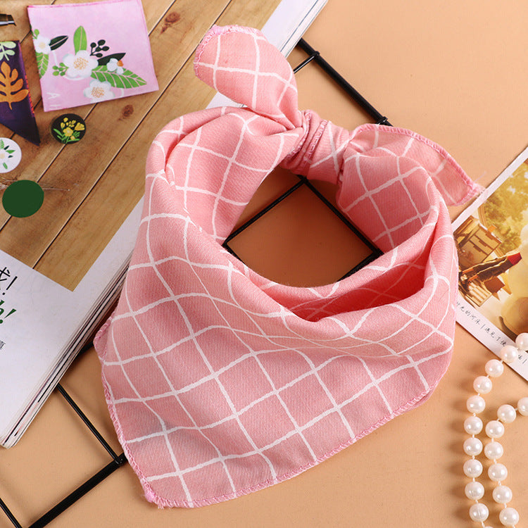 KTX-611603 Checkered Cotton and Linen Silk Scarf - Small Square Towel - 45CM - Available in Yellow, Pink, Turmeric, Khaki, Denim