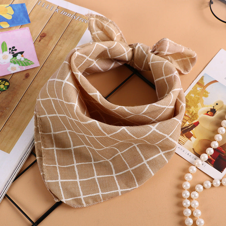 KTX-611603 Checkered Cotton and Linen Silk Scarf - Small Square Towel - 45CM - Available in Yellow, Pink, Turmeric, Khaki, Denim