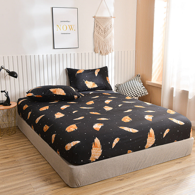 KTX-611987 Fitted Sheet with Pillowcase, Brushed Printing Bedding Set in Multiple Sizes