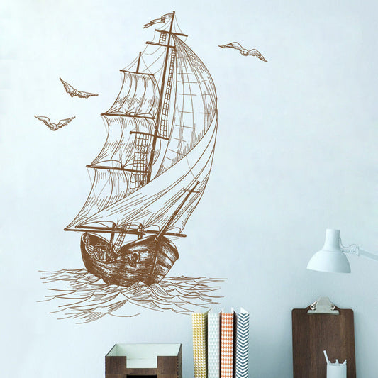 KTX-612115 Nautical Sailboat PVC Decorative Wall Sticker - 40x60cm