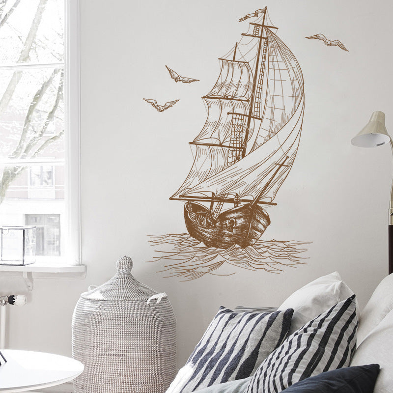 KTX-612115 Nautical Sailboat PVC Decorative Wall Sticker - 40x60cm