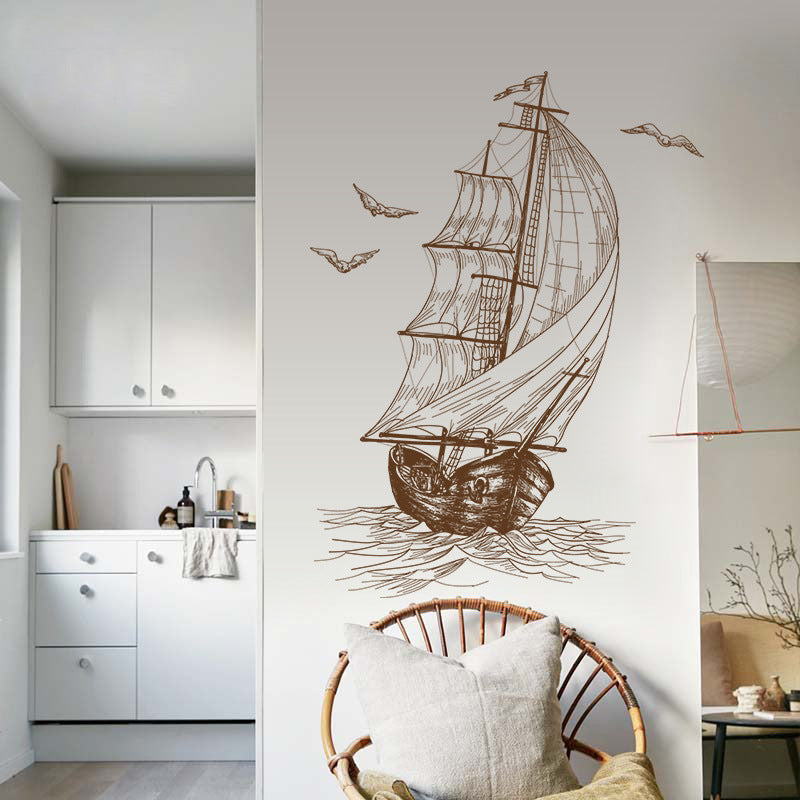 KTX-612115 Nautical Sailboat PVC Decorative Wall Sticker - 40x60cm