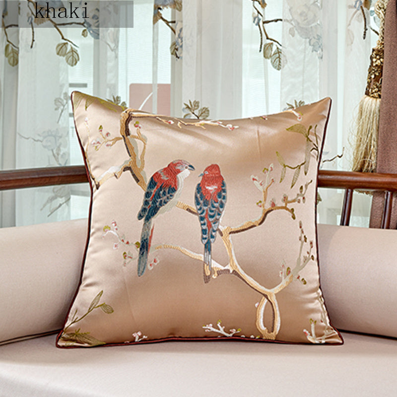 KTX-612179 Flower and Bird Jacquard Throw Pillow for Chair - Red, Beige, Lake Blue, Gold, 30x45cm, 45x45cm