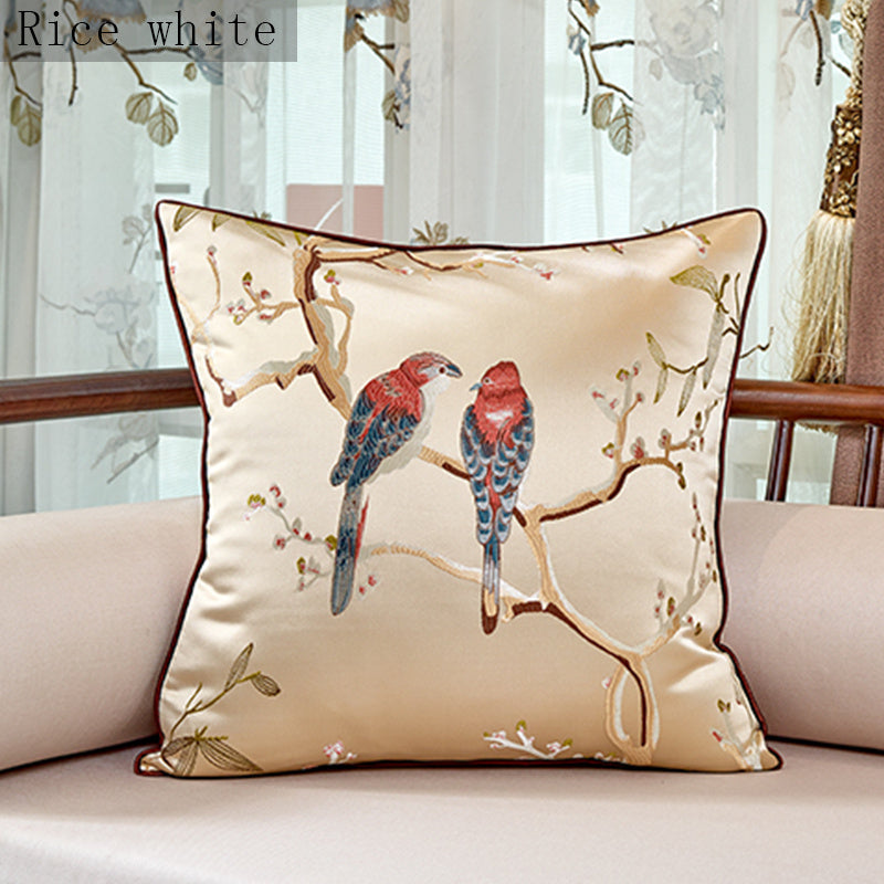 KTX-612179 Flower and Bird Jacquard Throw Pillow for Chair - Red, Beige, Lake Blue, Gold, 30x45cm, 45x45cm