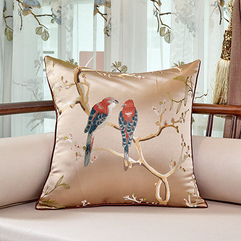 KTX-612179 Flower and Bird Jacquard Throw Pillow for Chair - Red, Beige, Lake Blue, Gold, 30x45cm, 45x45cm