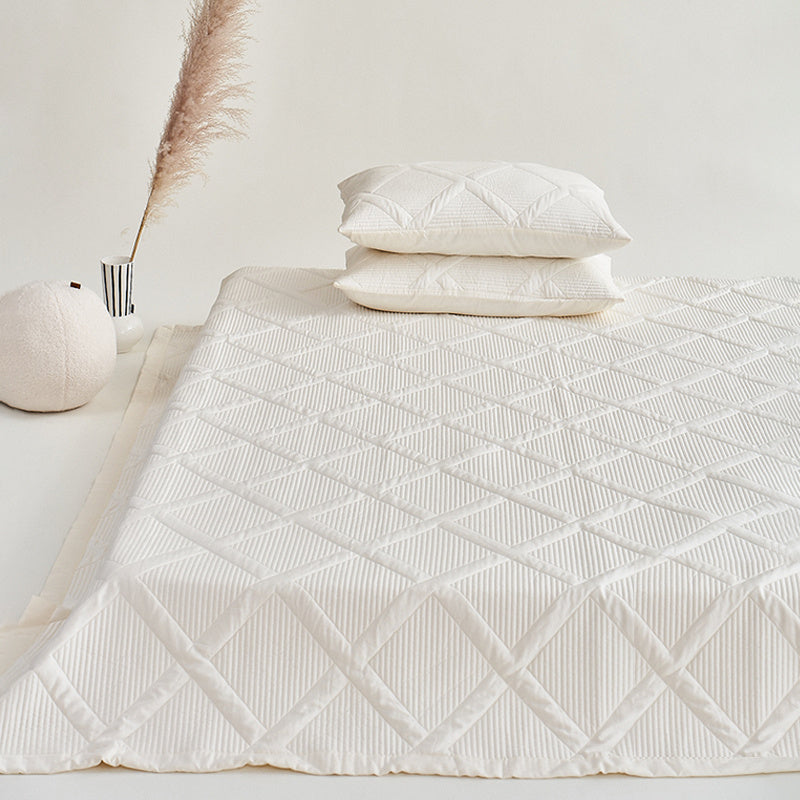 KTX-612499 Summer Cool Feeling Thin Quilt Set with 2 Pillowcases - 100% Tencel Cotton, Solid Color Design