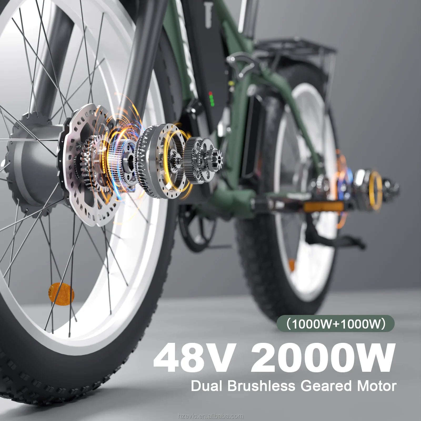 KTX-612883 Dual Motor Electric Bike 2000W 48V Fat Tire 26 Inch with Hydraulic Brakes and 7 Speed Gears