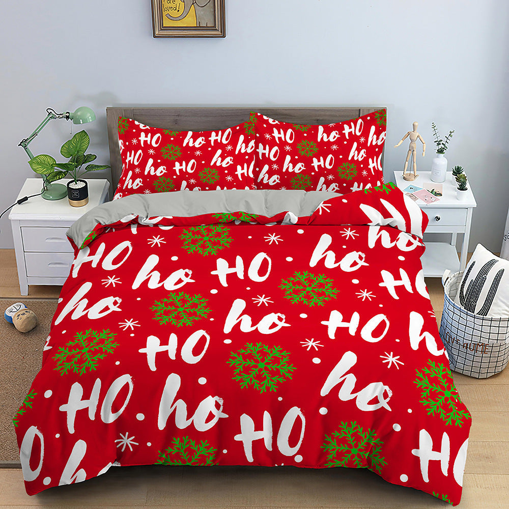 KTX-613139 Red Cartoon Santa Claus Three-Piece Digital Printed Bedspread Set for Cozy Seasonal Decor