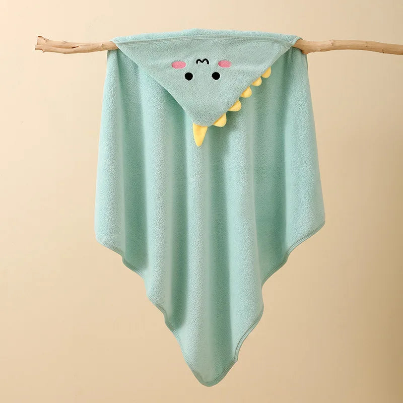 KTX-614163 Super Soft Cartoon Animal Print Hooded Bathrobe Blanket for Newborns - Quick Dry Coral Fleece, 105x105cm