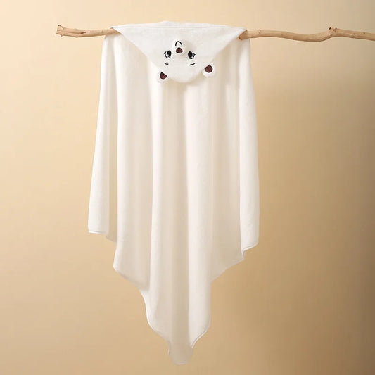 KTX-614163 Super Soft Cartoon Animal Print Hooded Bathrobe Blanket for Newborns - Quick Dry Coral Fleece, 105x105cm