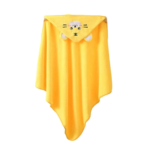 KTX-614163 Super Soft Cartoon Animal Print Hooded Bathrobe Blanket for Newborns - Quick Dry Coral Fleece, 105x105cm
