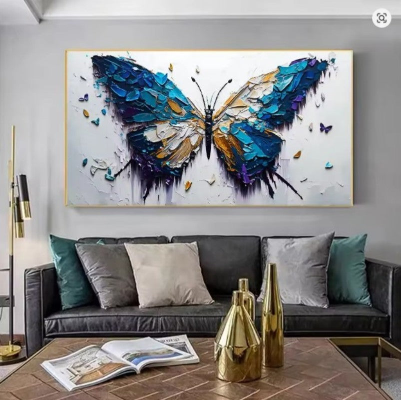 KTX-614419 Handmade Abstract Oil Painting of Butterfly on Canvas for Home Wall Art Decoration