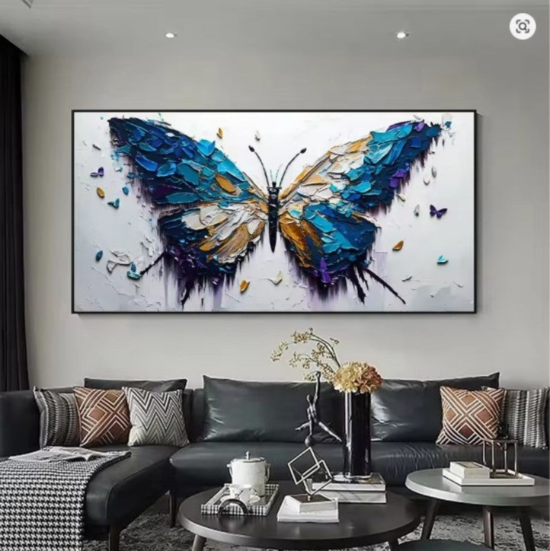 KTX-614419 Handmade Abstract Oil Painting of Butterfly on Canvas for Home Wall Art Decoration