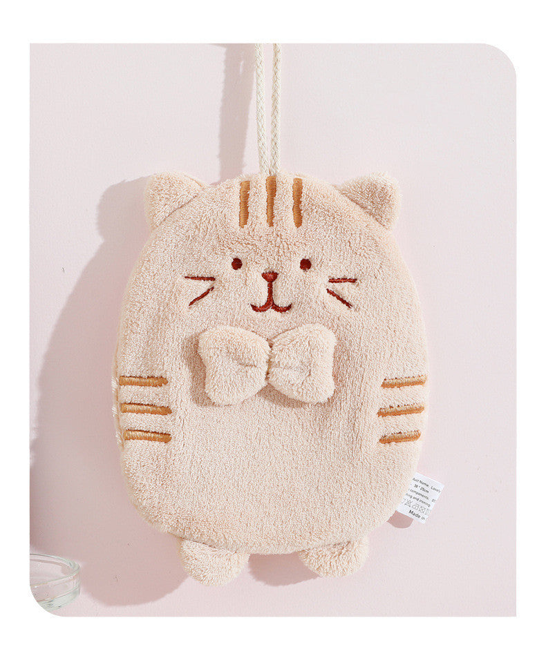 KTX-615059 Cute Kitten Hand Towel - Absorbent Coral Fleece, Lint-Free for Kitchen Use