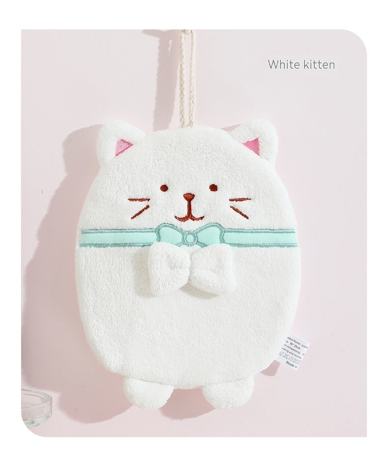 KTX-615059 Cute Kitten Hand Towel - Absorbent Coral Fleece, Lint-Free for Kitchen Use