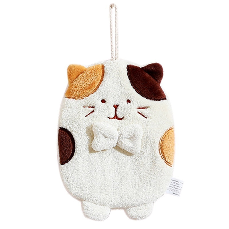 KTX-615059 Cute Kitten Hand Towel - Absorbent Coral Fleece, Lint-Free for Kitchen Use