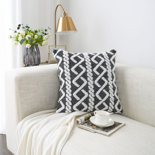 KTX-615443 Shearing Groove Artificial Plush Cushion Cover - Modern Simplicity in Double Black, Double Pink, Khaki, 30x50cm