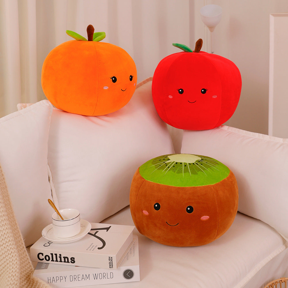 KTX-616595 Cartoon Fruit Plush Pillow Toy for Kids - Orange, Apple, Kiwi, Watermelon, Pepper, Peas Options