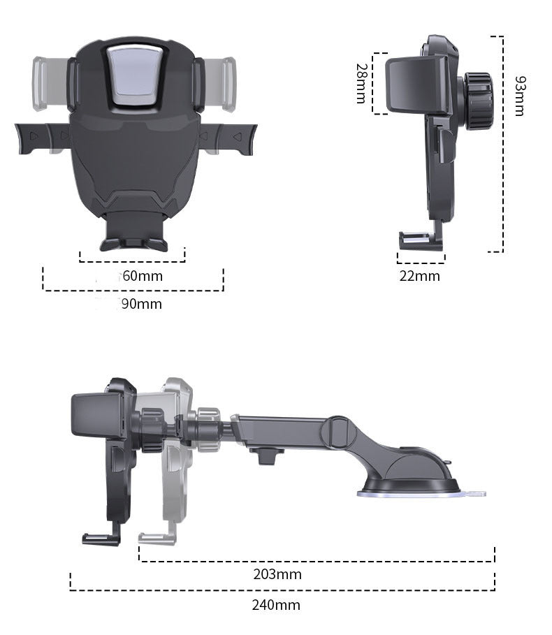KTX-616851 3-in-1 Suction Cup Air Outlet Phone Holder for Car and Home Use - Fits 60MM-90MM Screens
