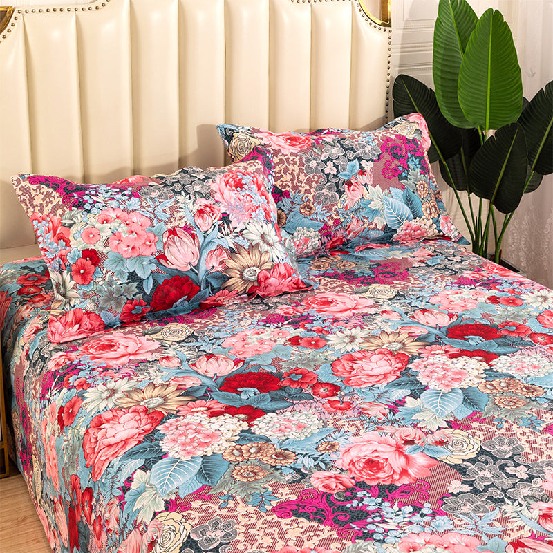 KTX-617619 Floral Cotton Mattress Sheet Set for Single Beds - Multiple Sizes Available