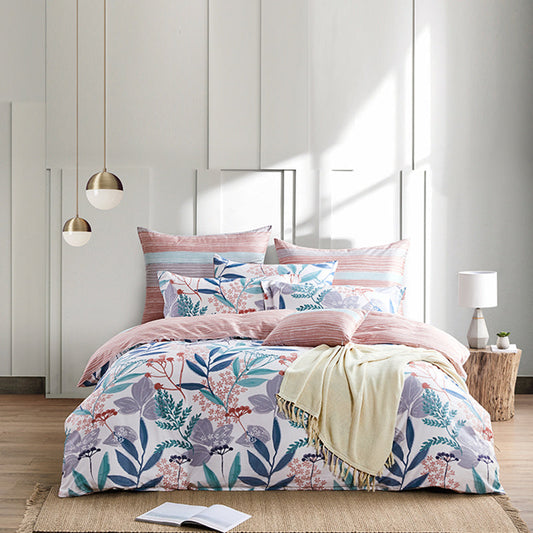 KTX-617747 Long-Staple Cotton Satin Printed Bedding Set - 4-Piece, Floral Design, Midsummer Night/Rovinj, Suitable for 1.5m & 1.8m Beds