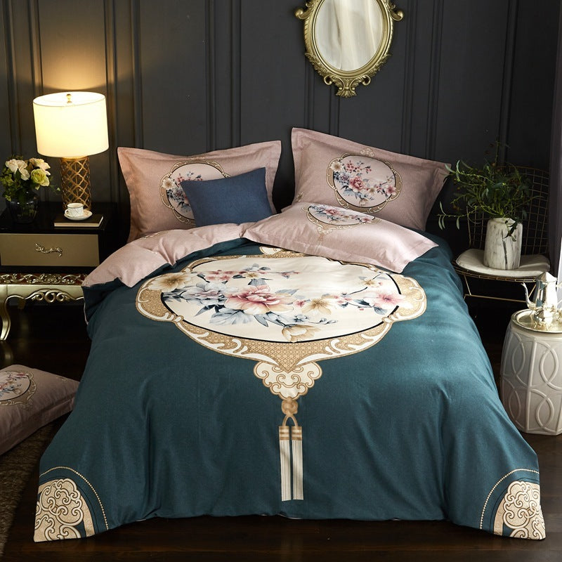 KTX-619411 Pure Cotton Four-Piece Bedding Set - Soft Sanding Fabric, Quilt Cover 200x230cm, Includes Pillowcases and Sheet