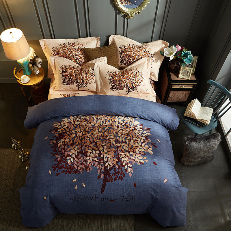 KTX-619411 Pure Cotton Four-Piece Bedding Set - Soft Sanding Fabric, Quilt Cover 200x230cm, Includes Pillowcases and Sheet