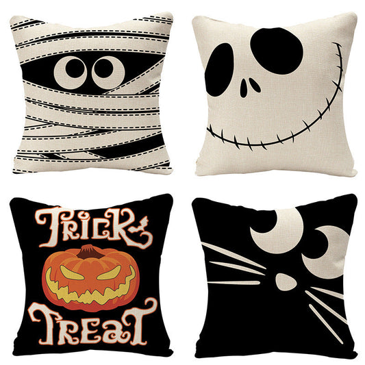 KTX-619923 Halloween-Themed Linen Print Pillowcase in Various Designs