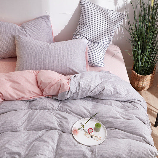 KTX-619923 Tianzhu Cotton Four-Piece Striped Knitted Bed Set in Various Colors and Sizes