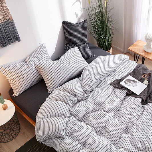 KTX-619923 Tianzhu Cotton Four-Piece Striped Knitted Bed Set in Various Colors and Sizes