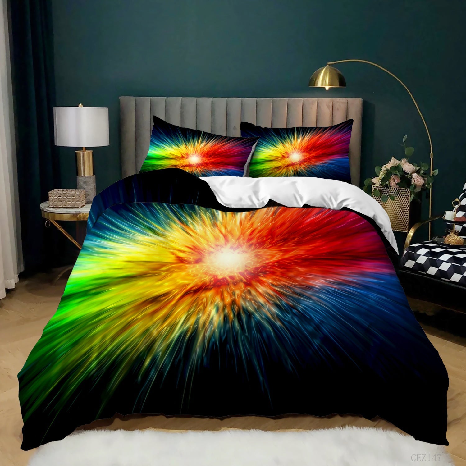 KTX-620243 Music Rainbow 3D Digital Print Bed Sheet Set - Modern Chemical Fiber Design in Multiple Dimensions