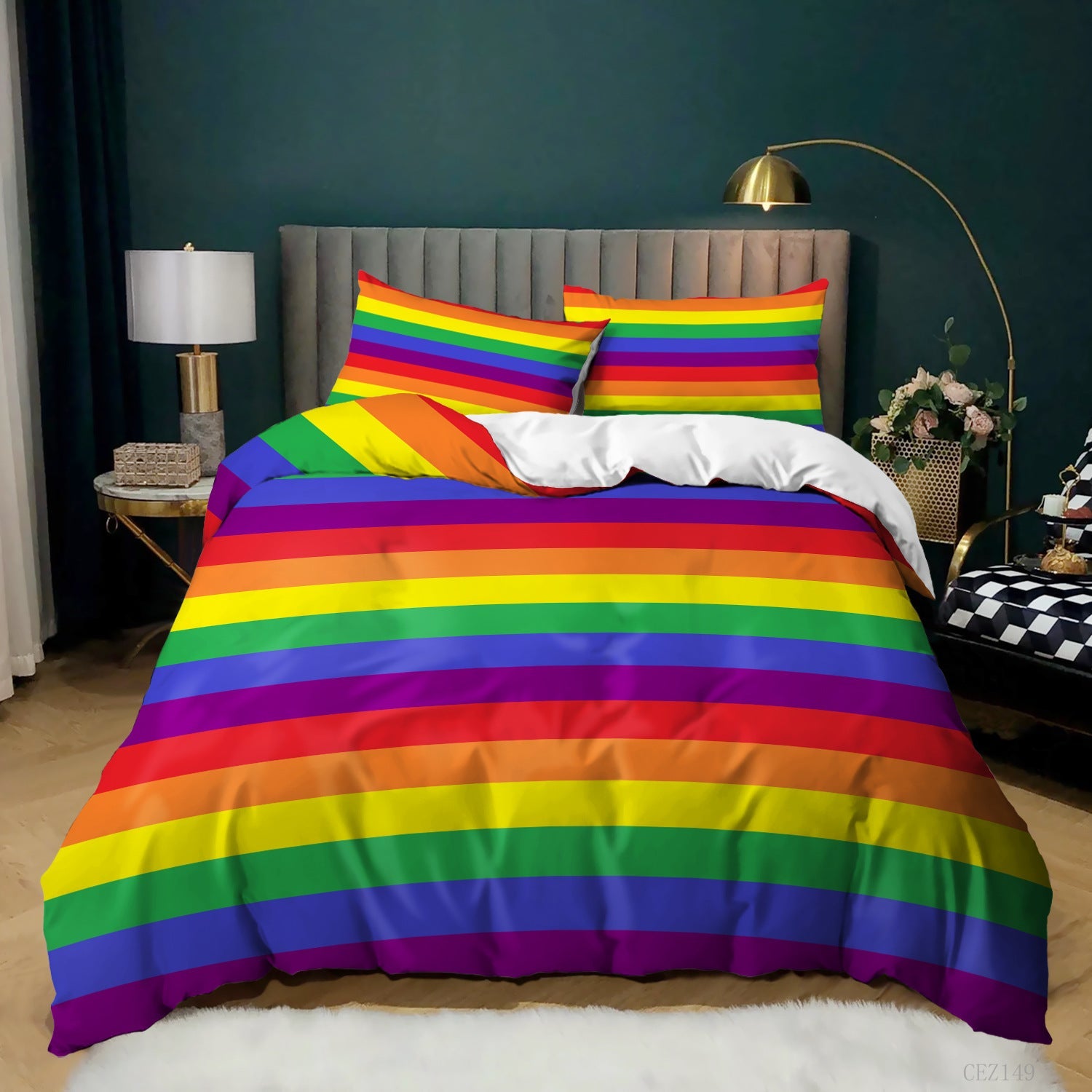 KTX-620243 Music Rainbow 3D Digital Print Bed Sheet Set - Modern Chemical Fiber Design in Multiple Dimensions