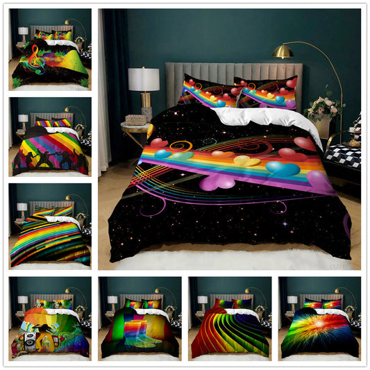KTX-620243 Music Rainbow 3D Digital Print Bed Sheet Set - Modern Chemical Fiber Design in Multiple Dimensions