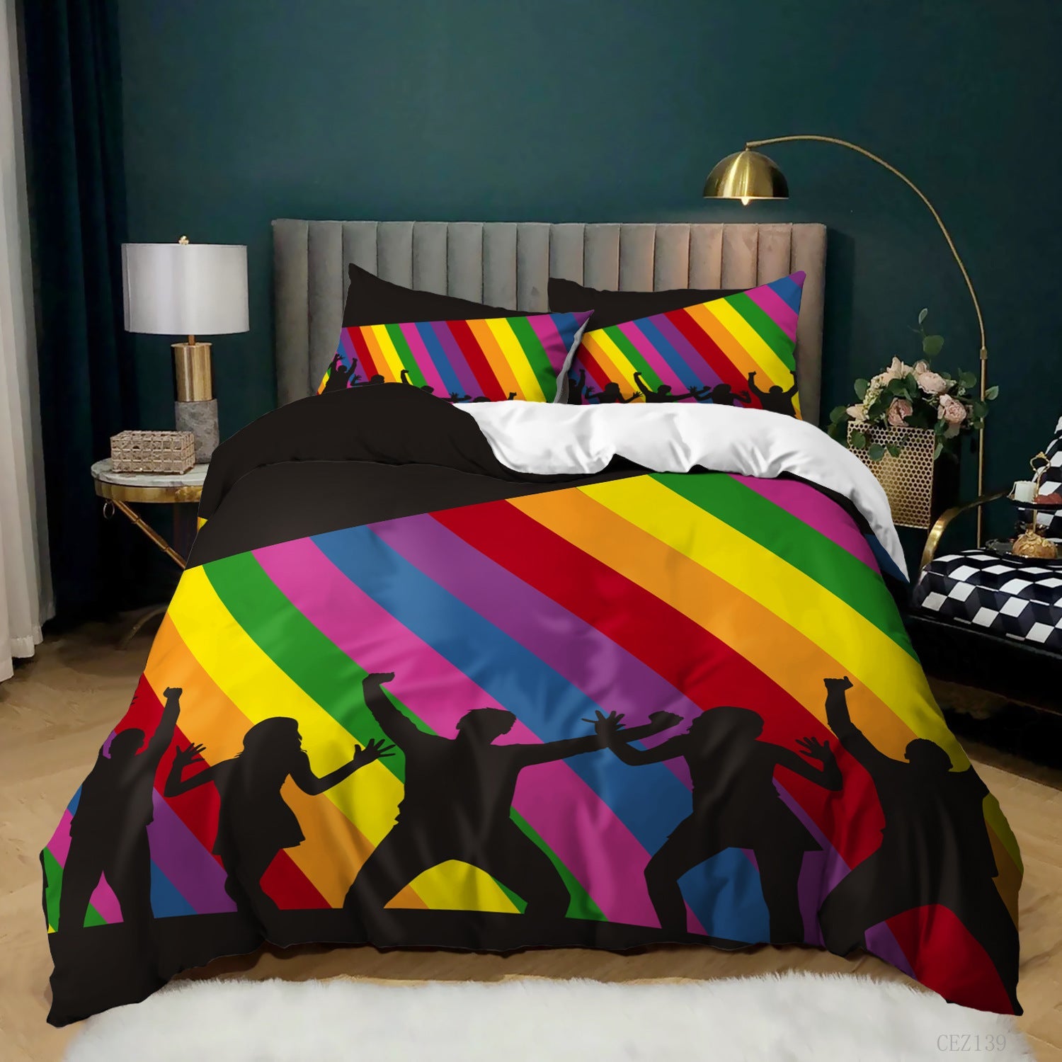 KTX-620243 Music Rainbow 3D Digital Print Bed Sheet Set - Modern Chemical Fiber Design in Multiple Dimensions