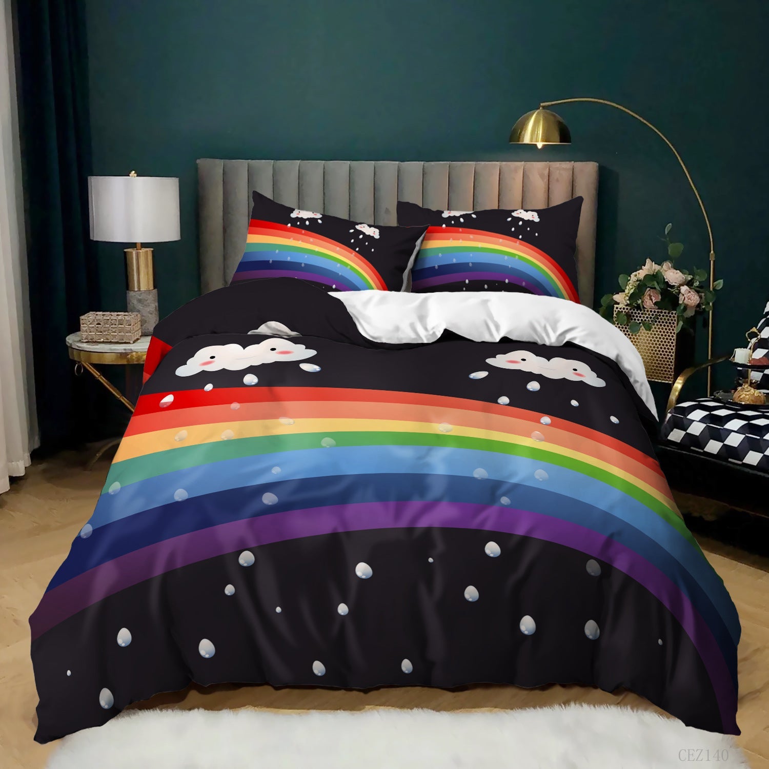KTX-620243 Music Rainbow 3D Digital Print Bed Sheet Set - Modern Chemical Fiber Design in Multiple Dimensions