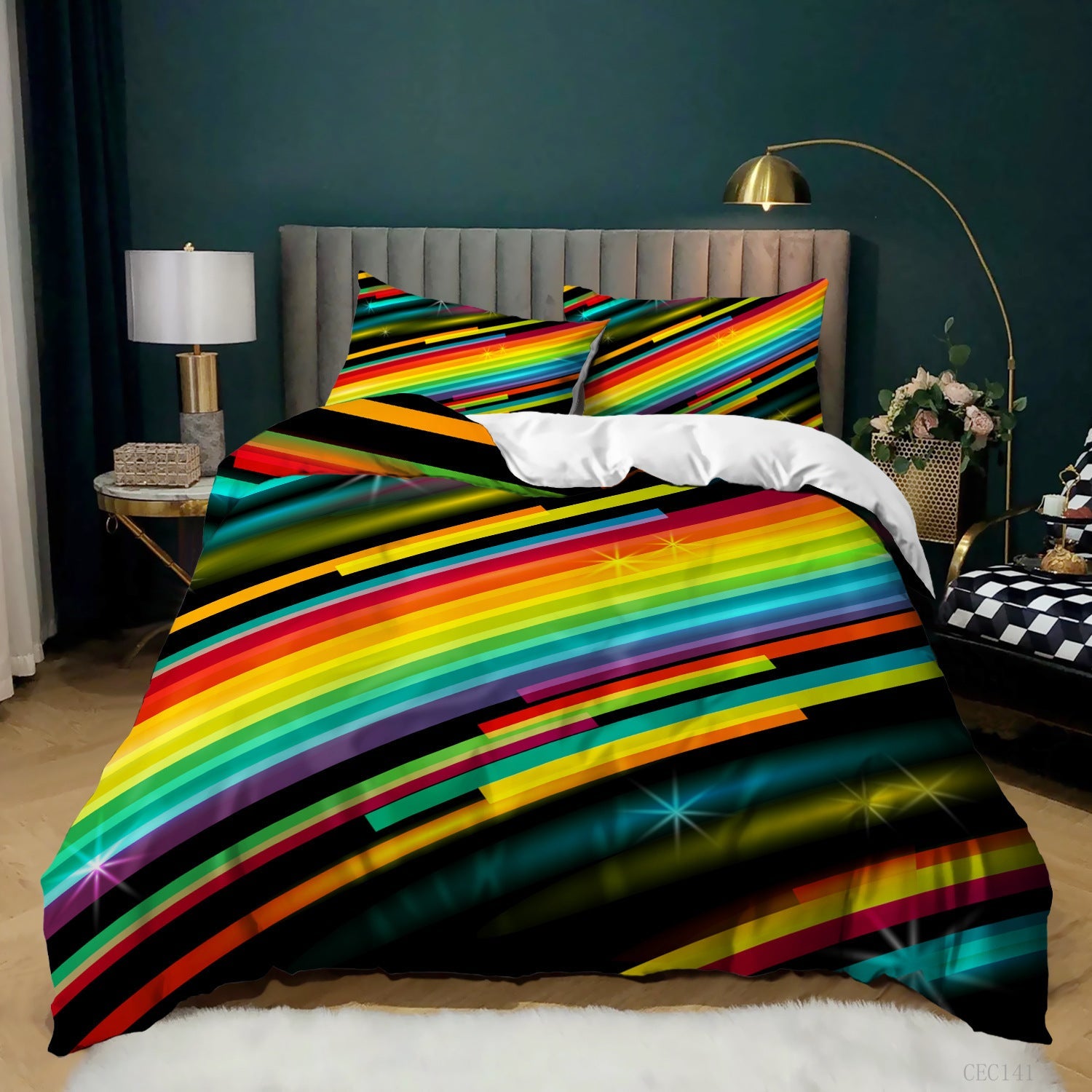 KTX-620243 Music Rainbow 3D Digital Print Bed Sheet Set - Modern Chemical Fiber Design in Multiple Dimensions