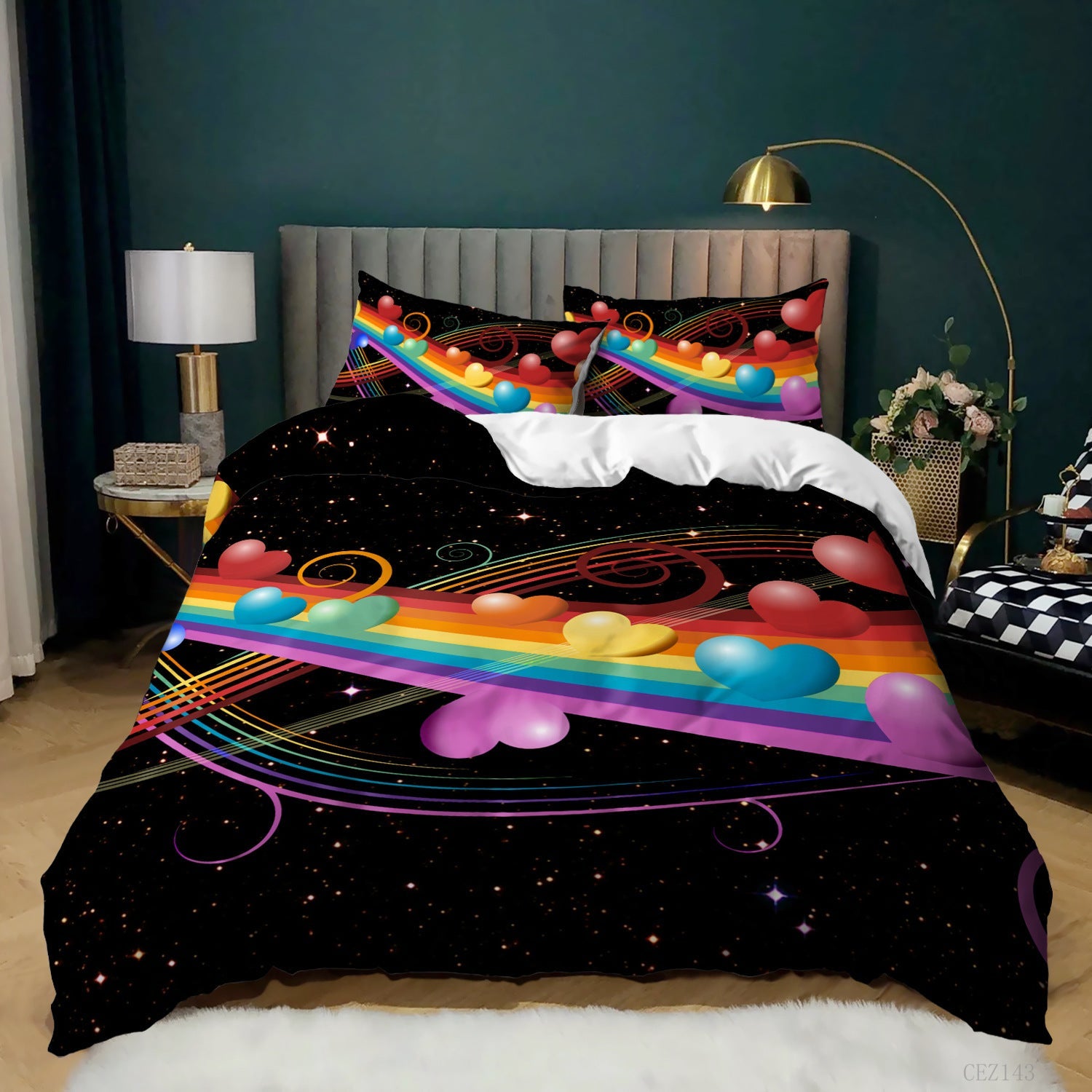 KTX-620243 Music Rainbow 3D Digital Print Bed Sheet Set - Modern Chemical Fiber Design in Multiple Dimensions