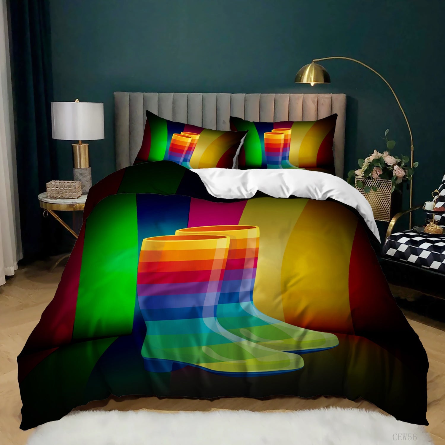 KTX-620243 Music Rainbow 3D Digital Print Bed Sheet Set - Modern Chemical Fiber Design in Multiple Dimensions