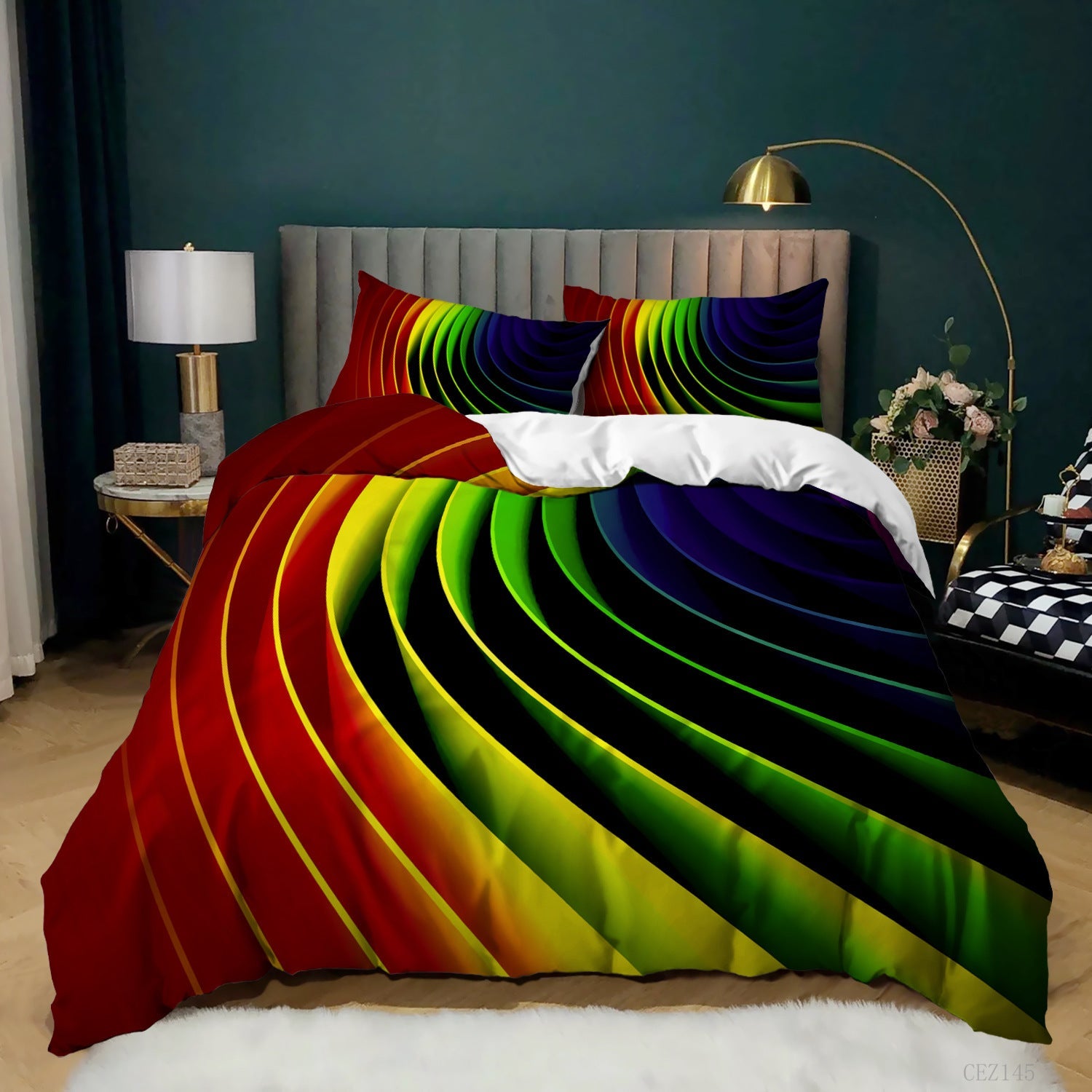 KTX-620243 Music Rainbow 3D Digital Print Bed Sheet Set - Modern Chemical Fiber Design in Multiple Dimensions