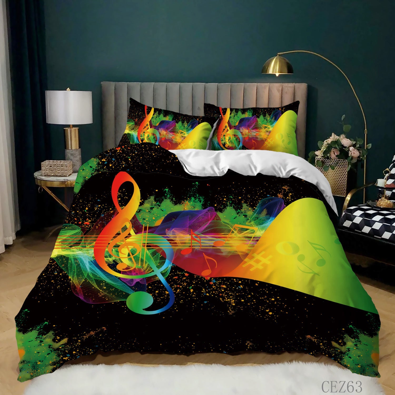 KTX-620243 Music Rainbow 3D Digital Print Bed Sheet Set - Modern Chemical Fiber Design in Multiple Dimensions