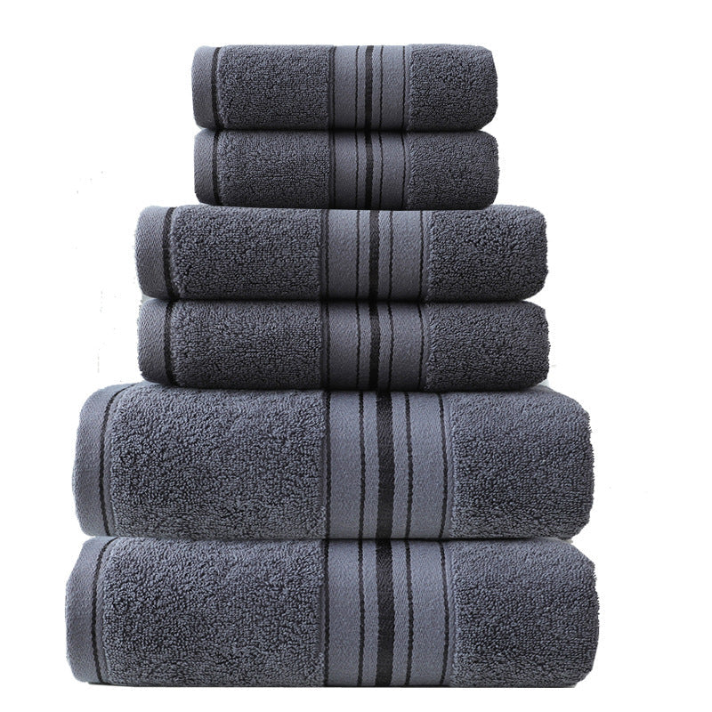 KTX-620819 Cotton Absorbent Towel Set in Various Colors - 6-Piece Collection