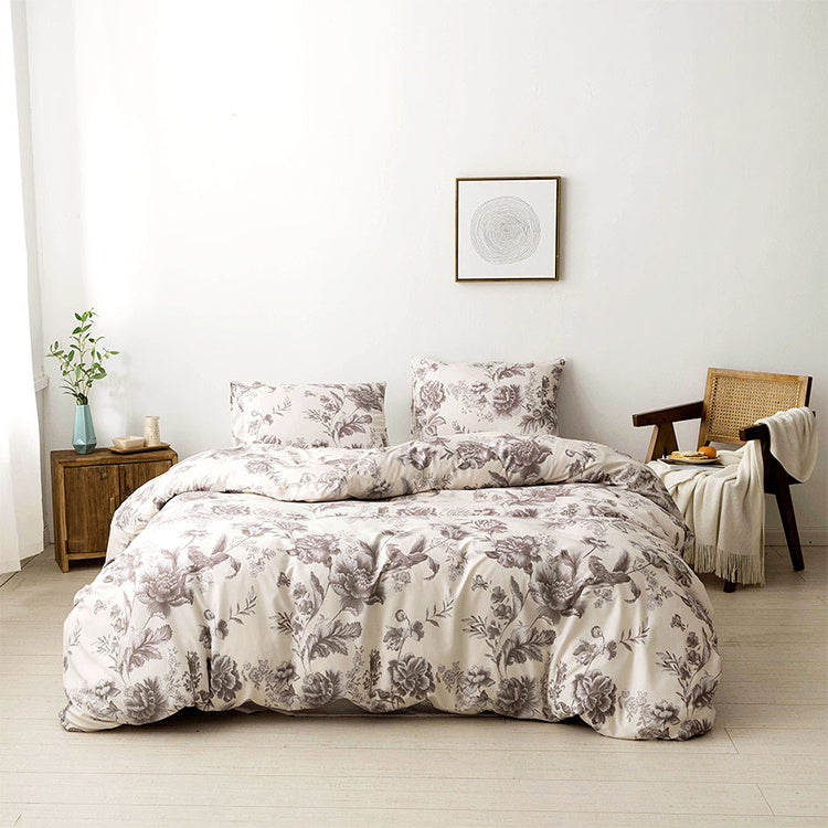 KTX-621011 Floral Polyester Duvet Cover Set - 3-Piece Bedding Collection