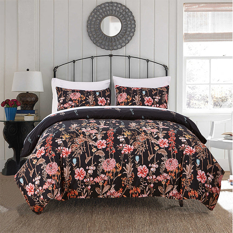 KTX-621011 Floral Polyester Duvet Cover Set - 3-Piece Bedding Collection