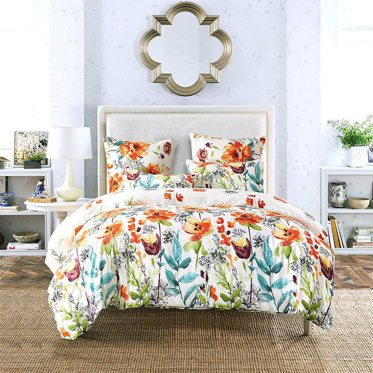 KTX-621011 Floral Polyester Duvet Cover Set - 3-Piece Bedding Collection