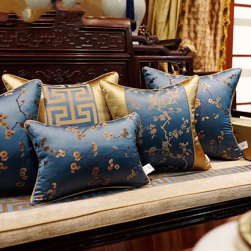 KTX-621395 Blue Chinese Style Cushion Cover for Mahogany Sofa - Elegant Home Fashion Accessory